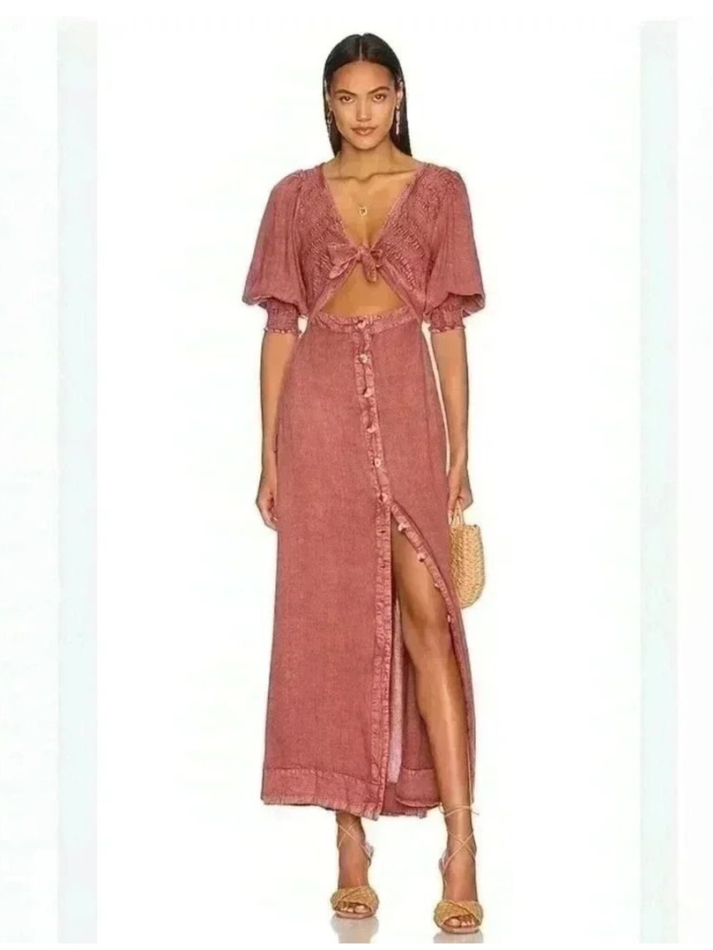 Free People String of Hearts Dusty Rose Button-Front Maxi Dress ❤️NWT❤️